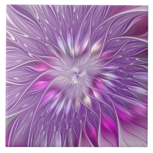 Azulejo Flor de pasión fractal abstracta rosa púrpura