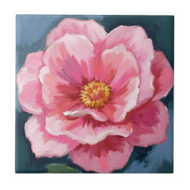 Azulejo Flor de Peonía Rosa Acuarela Floral