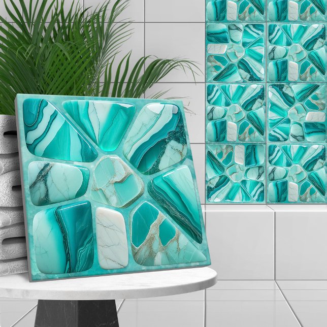 Azulejo Flor de piedra Aquamarine Resumen Arte Celular (Subido por el creador)