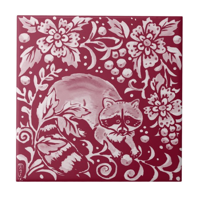 Azulejo Flor de raccoon Woodland Forest (Frente)