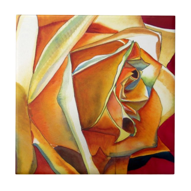 Azulejo Flor de rosa amarilla original acuarela Art (Frente)