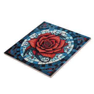 Azulejo Flor de Rosa azul rojo azul blanco