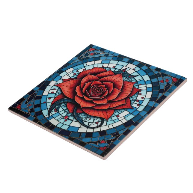 Azulejo Flor de Rosa azul rojo azul blanco (Lado)