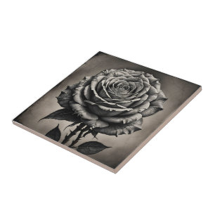 Azulejo Flor de rosa blanca y negra