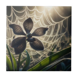 Azulejo Flor de Spiderweb de orquídea negra