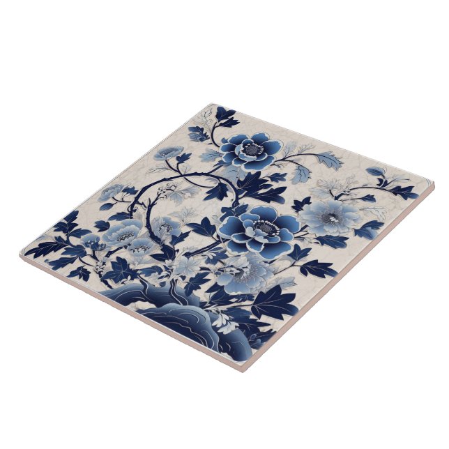 Azulejo Flor de tinta azul china tradicional Art. 5 (Lado)