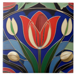 Azulejo Flor de tulipán rojo modernista Art Nouveau