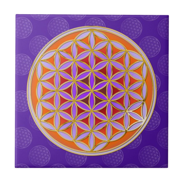 Azulejo Flor de vida - Violeta naranja estilo botón (Frente)