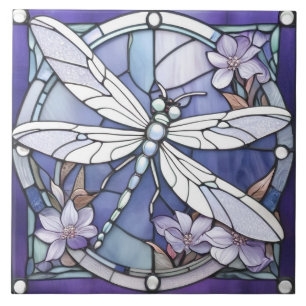 Azulejo Flor de vidrio manchado azul oscuro