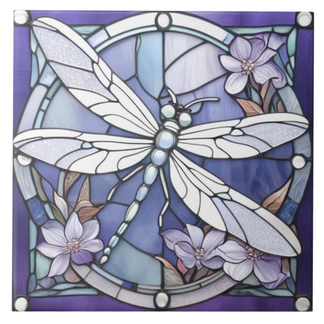 Azulejo Flor de vidrio manchado azul oscuro (Frente)