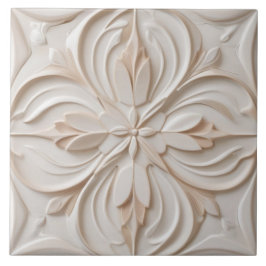 Azulejo Flor decorativa de color beige y beige de imitació