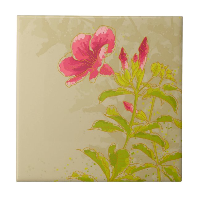 Azulejo Flor del Allamanda en fondo entonado (Frente)
