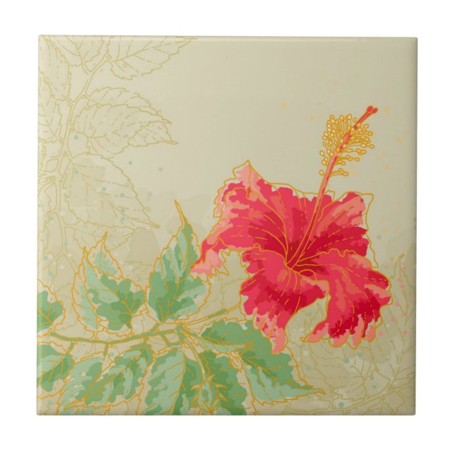 Azulejo Flor del hibisco en fondo entonado (Frente)