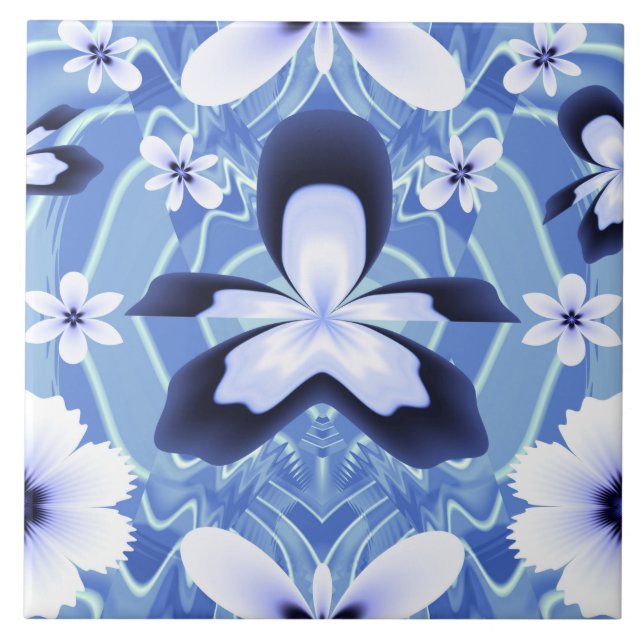 Azulejo Flor elegante de orquídeas azules (Frente)