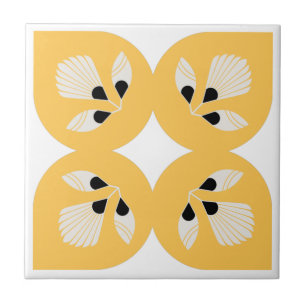 Azulejo Flor étnica ornamentada amarilla y negra