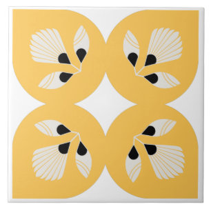 Azulejo Flor étnica ornamentada amarillo y negro 