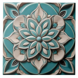 Azulejo Flor flor floral turquesa Verde azulada Faux Relie