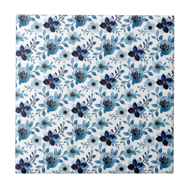 Azulejo Flor floral (4,25 x 4,25) flor azul rosa (Frente)