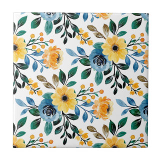 Azulejo Flor floral (4,25 x 4,25) flores amarillas azules