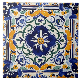 Azulejo Flor floral amarilla mediterránea portuguesa