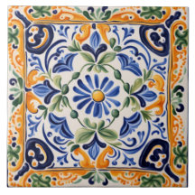 Flor floral azul y amarilla mediterránea italiana