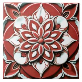 Azulejo Flor floral de negrita roja y blanca
