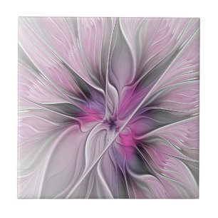 Azulejo Flor Floral Fractal Moderno Abstracto Flor Gris ro