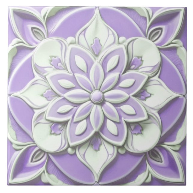 Azulejo Flor floral Lilac púrpura y falsa blanca (Frente)