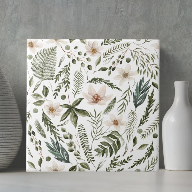 Azulejo Flor Foliage acuarela Patrón floral sin foco (Close up)