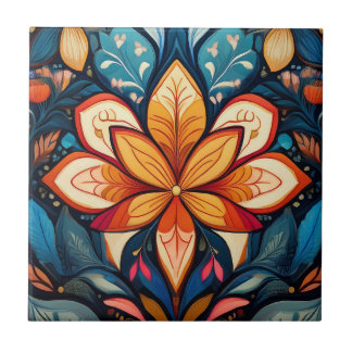 Azulejo Flor folk naranja