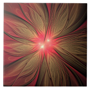 Azulejo Flor fractal de fanatismo rojo