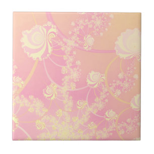 Azulejo Flor fractal rosada Rosa pastel
