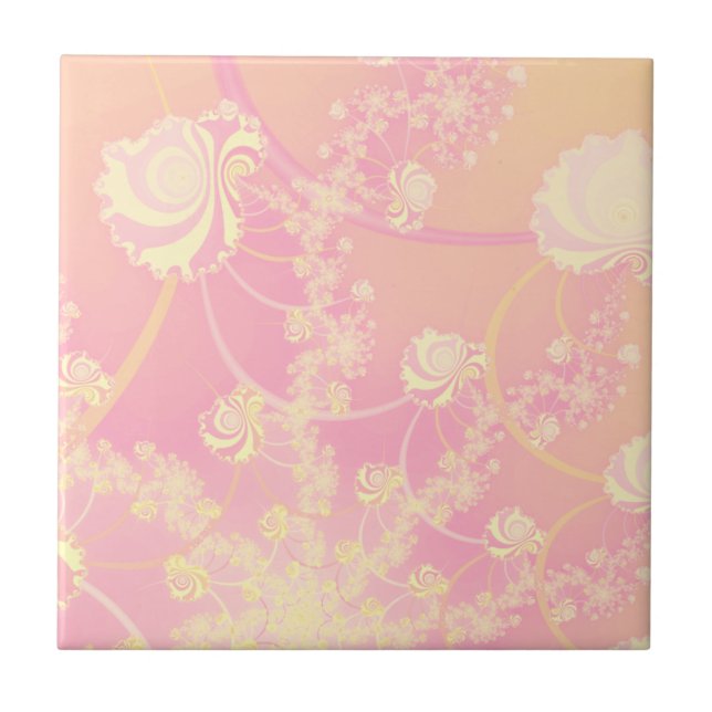 Azulejo Flor fractal rosada Rosa pastel (Frente)