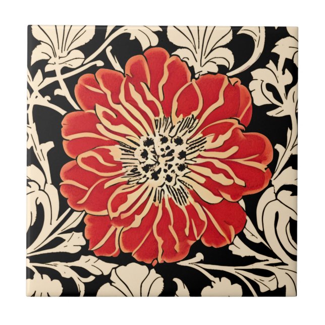 Azulejo Flor grande de estilo Art Nouveau rojo (Frente)