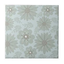 Azulejo Flor gris azul retro vintage de mediados de siglo