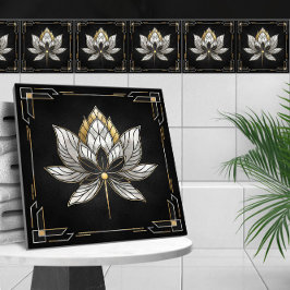 Azulejo Flor Lotus - Negro, Perla y Oro