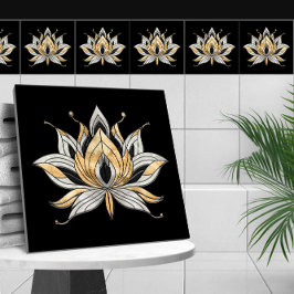 Azulejo Flor Lotus - Negro, Perla y Oro