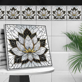 Azulejo Flor Lotus - Negro, Perla y Oro