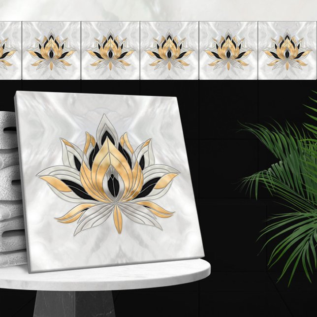 Azulejo Flor Lotus - Negro, Perla y Oro (Subido por el creador)