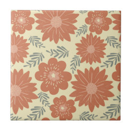 Azulejo Flor marrón retro vintage de mediados del siglo mo