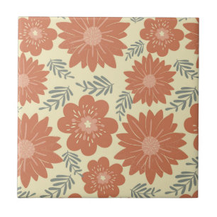 Azulejo Flor marrón retro vintage de mediados del siglo mo