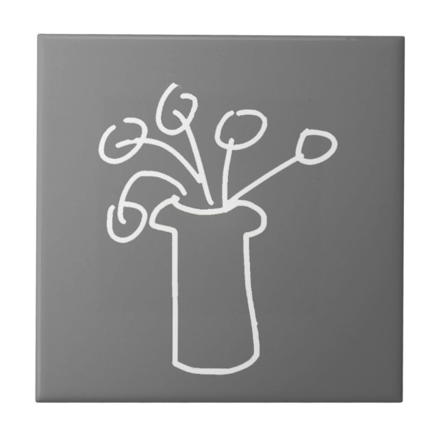 Azulejo Flor moderna gris blanco (Frente)