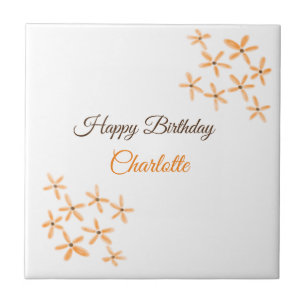 Azulejo Flor naranja marrón feliz cumpleaños agregar nombr