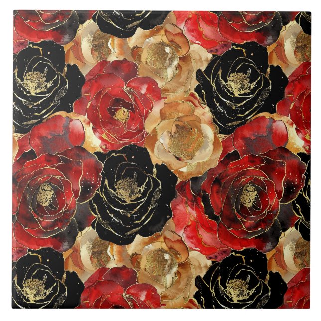Azulejo Flor negra de oro rojo (Frente)