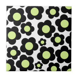 Azulejo Flor negra verde neón
