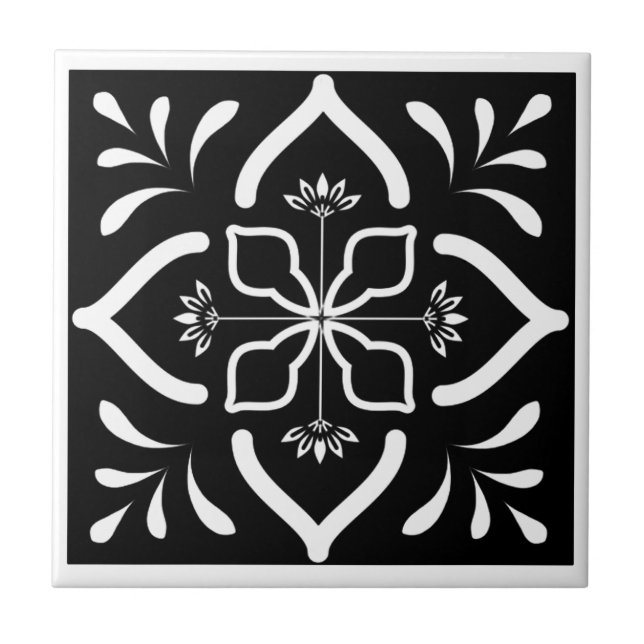 Azulejo Flor negra y blanca marroquí (Frente)