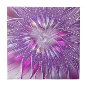 Azulejo Flor Pasión Abstracta Fractal Arte Rosa Púrpura