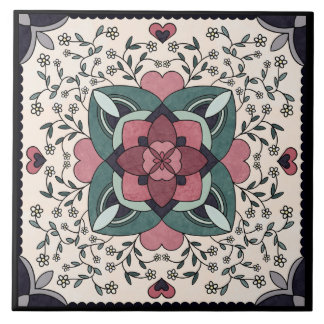 Azulejo Flor plateada Bloom Retro Mandala Cerámica Tile