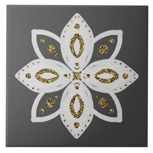 Azulejo flor popular 1 gris y blanco (Frente)