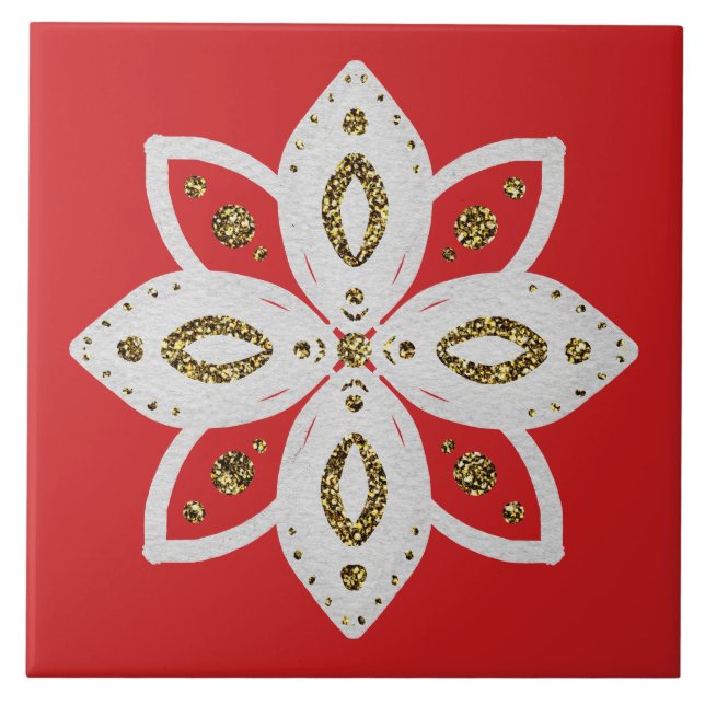 Azulejo flor popular 1 lite rojo y blanco (Frente)